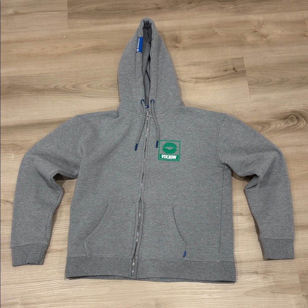 Vixxon Ladies Medium Heather Gray Full-Zip w/green cannabis lips graphic print